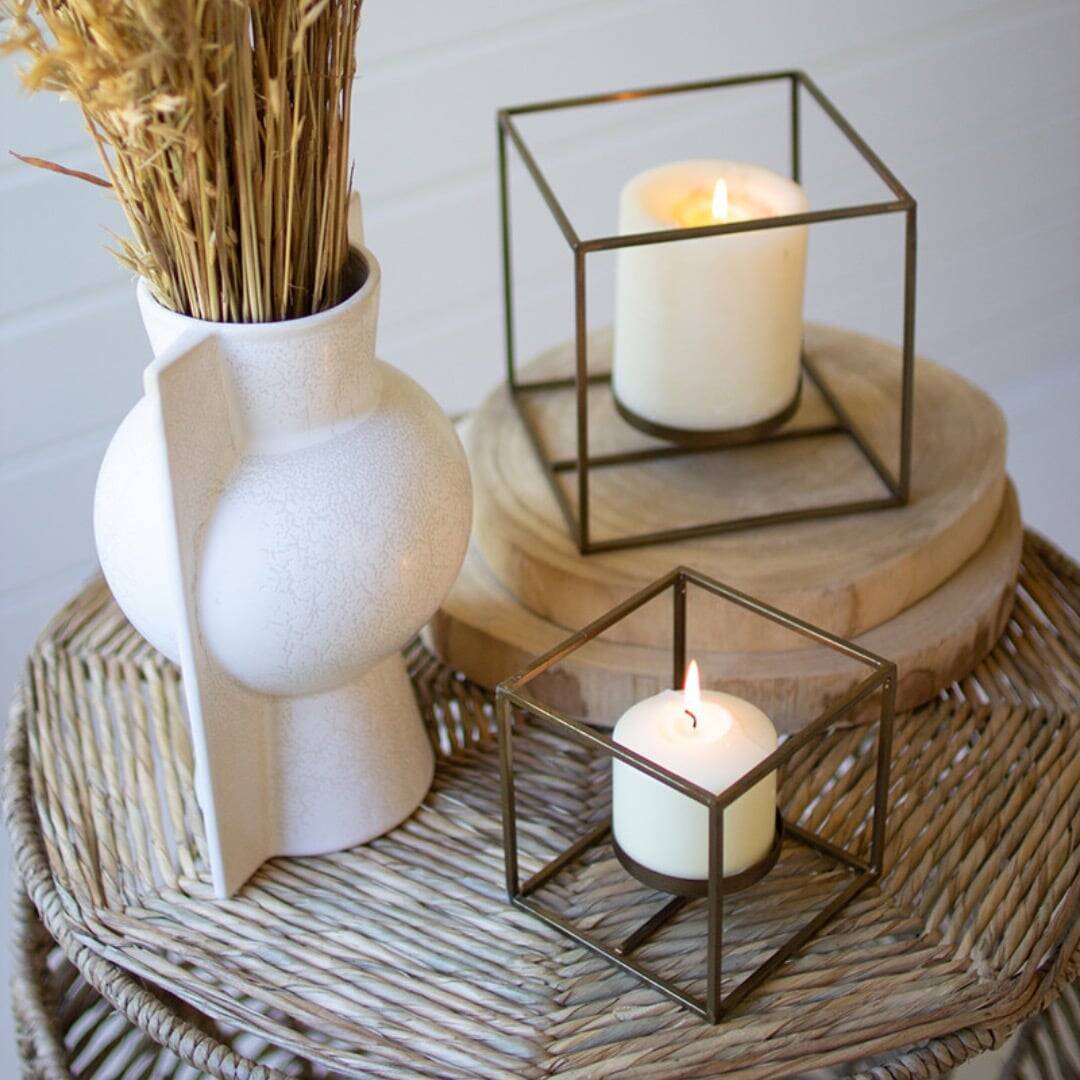 Antique Pillar Candle Holders Set of Two Linabella