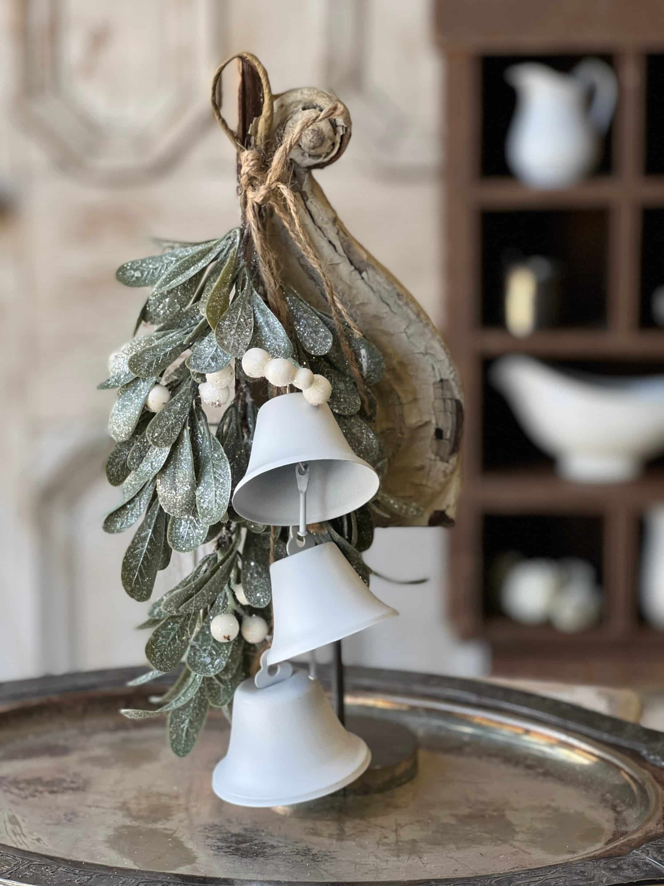 Ice Kissed Mistletoe and Hanging Bell Accent 1 Ice Kissed Mistletoe and Hanging Bell Accent