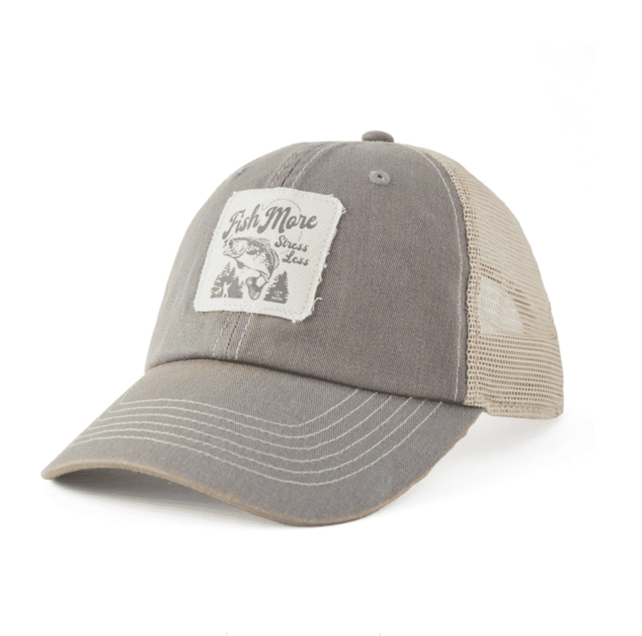 Fish More Stress Less Mens Hat 1 Fish More Stress Less Mens Hat — 197656397476