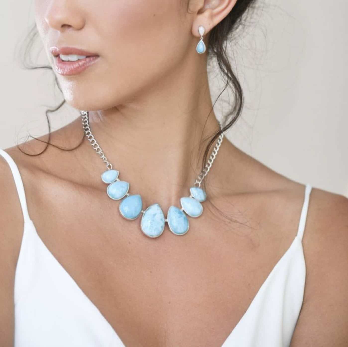 Dune Teardrop Earrings Larimar & Lake MI Sand 2 Dune Teardrop Earrings Larimar & Lake MI Sand — 718 - Image 2